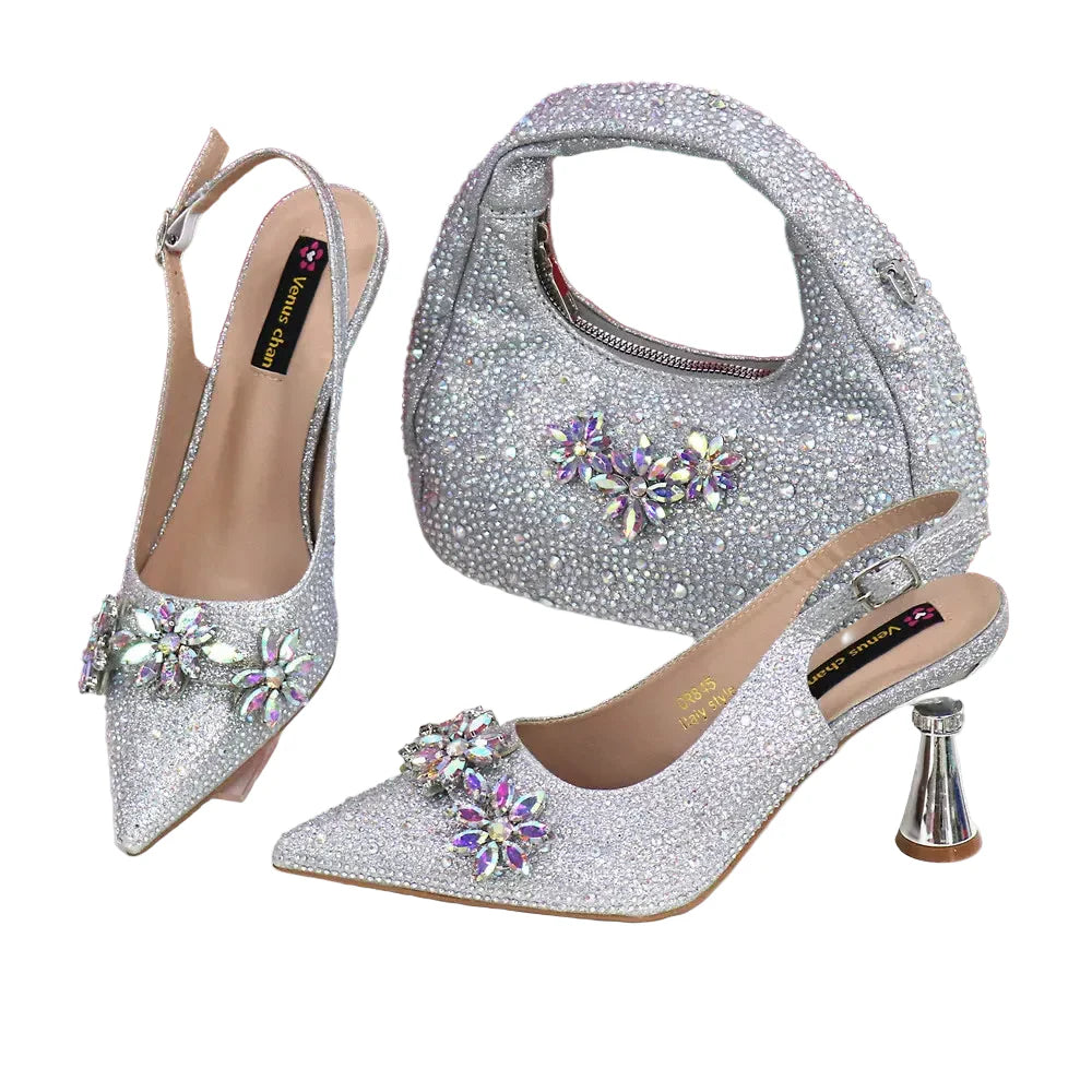 High Heels Shoes and Bags Set With Rhinestone - URBANPICK FASHION