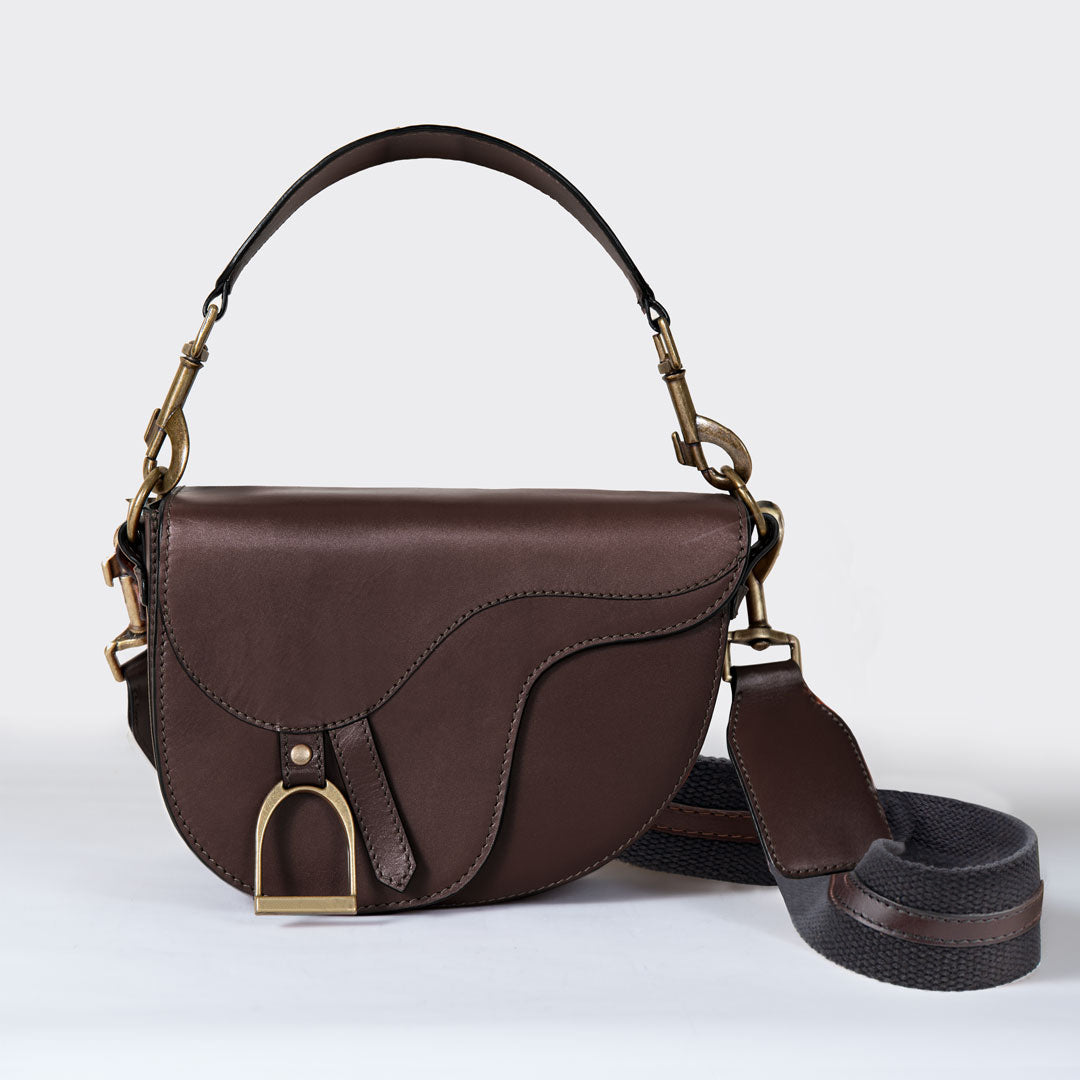 Signature Saddle Bag - Luxury Leather Handbag in Deep Brown - URBANPICK FASHION