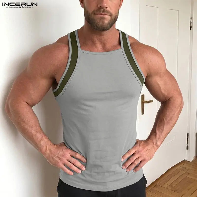 Men’s Patchwork Knit Tank Top Streetwear