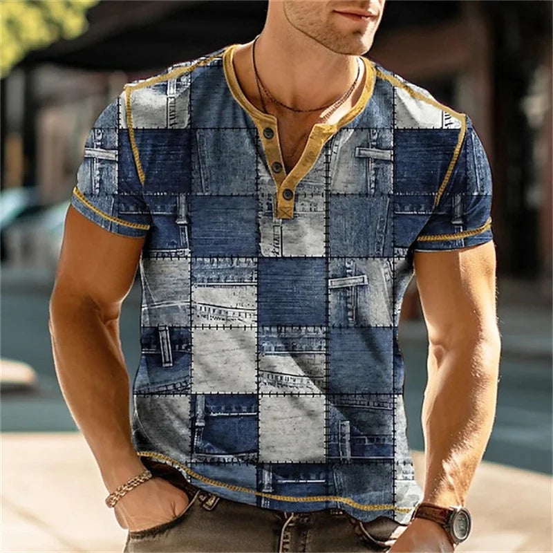 Summer 3D Printed T Shirt, Men’s Retro Patchwork, Cool Breathable, Short Sleeve, Trendy Casual, Oversized Top - URBANPICK FASHION