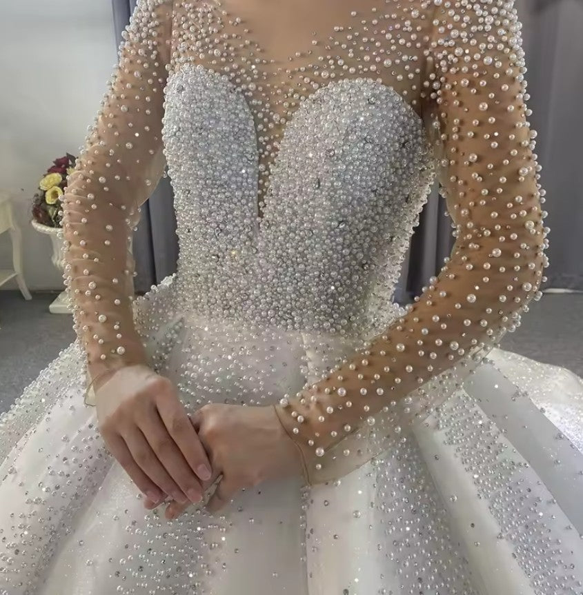 New Elegant Bridal Gowns With Pearl FSM-224T - URBANPICK FASHION