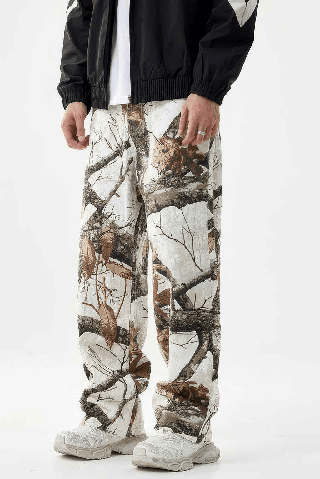 Stylish Tree Print Straight-Leg Denim Pants - Casual Wide-Leg Design for Men - URBANPICK FASHION