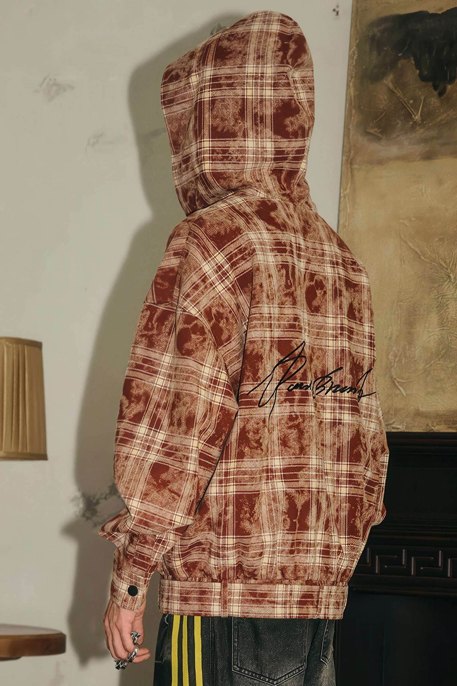Tie-Dye Hoodie - Half-Zip Belted Checkered Loungewear - URBANPICK FASHION