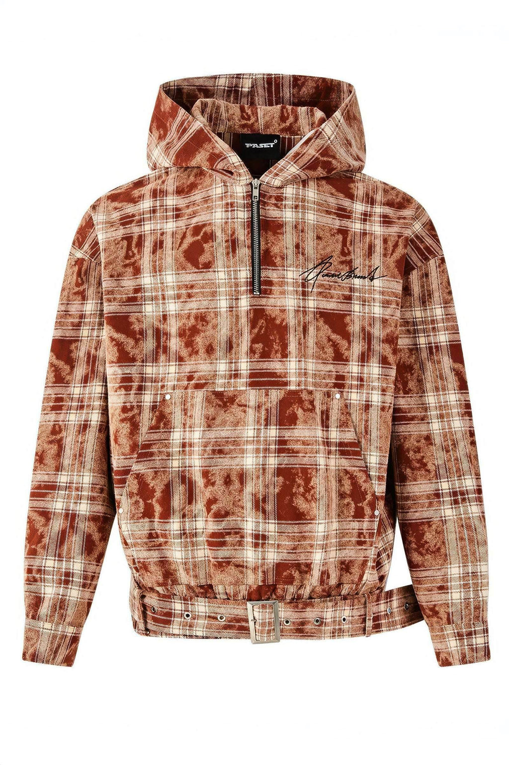 Tie-Dye Hoodie - Half-Zip Belted Checkered Loungewear - URBANPICK FASHION