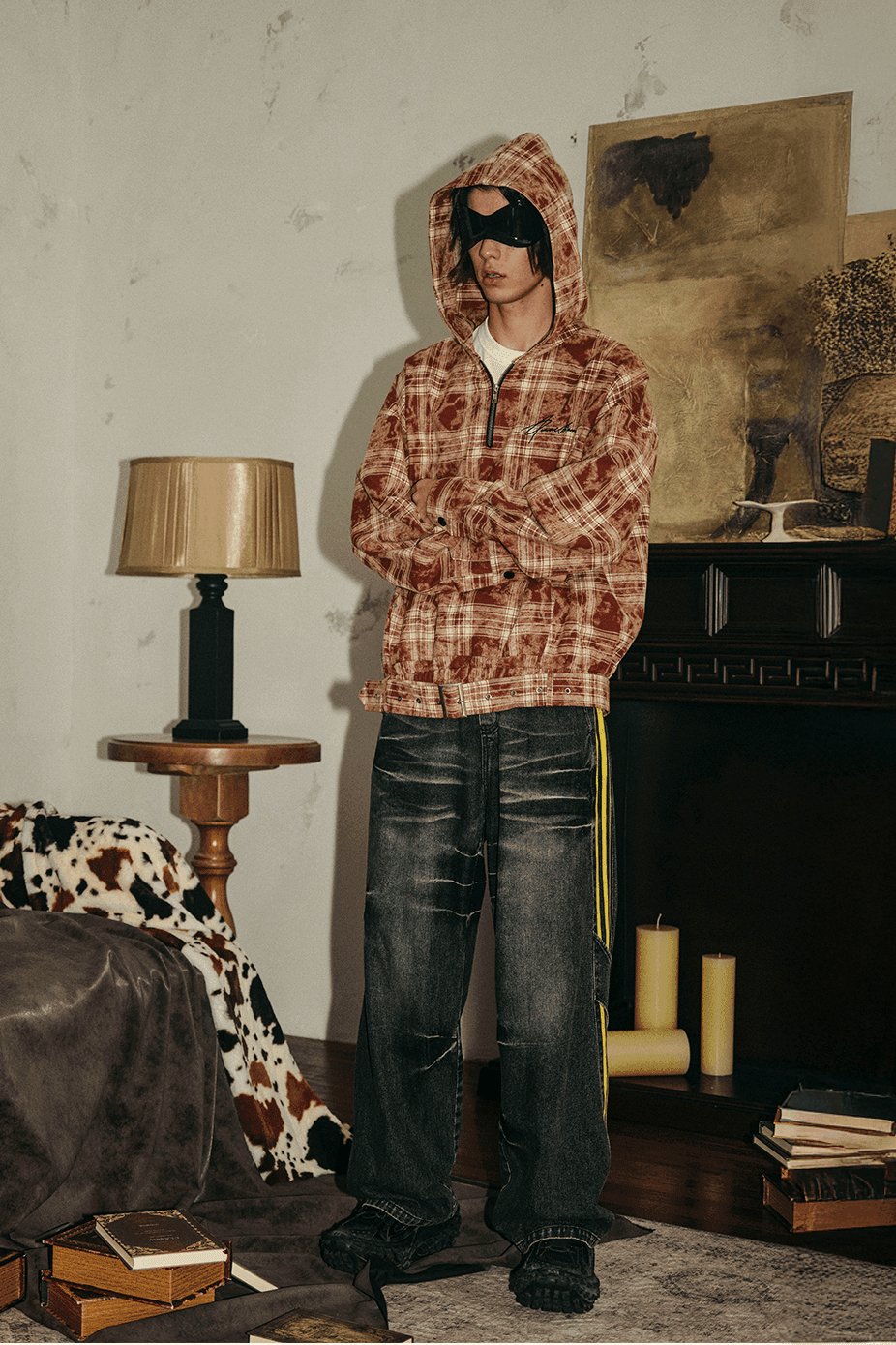 Tie-Dye Hoodie - Half-Zip Belted Checkered Loungewear - URBANPICK FASHION