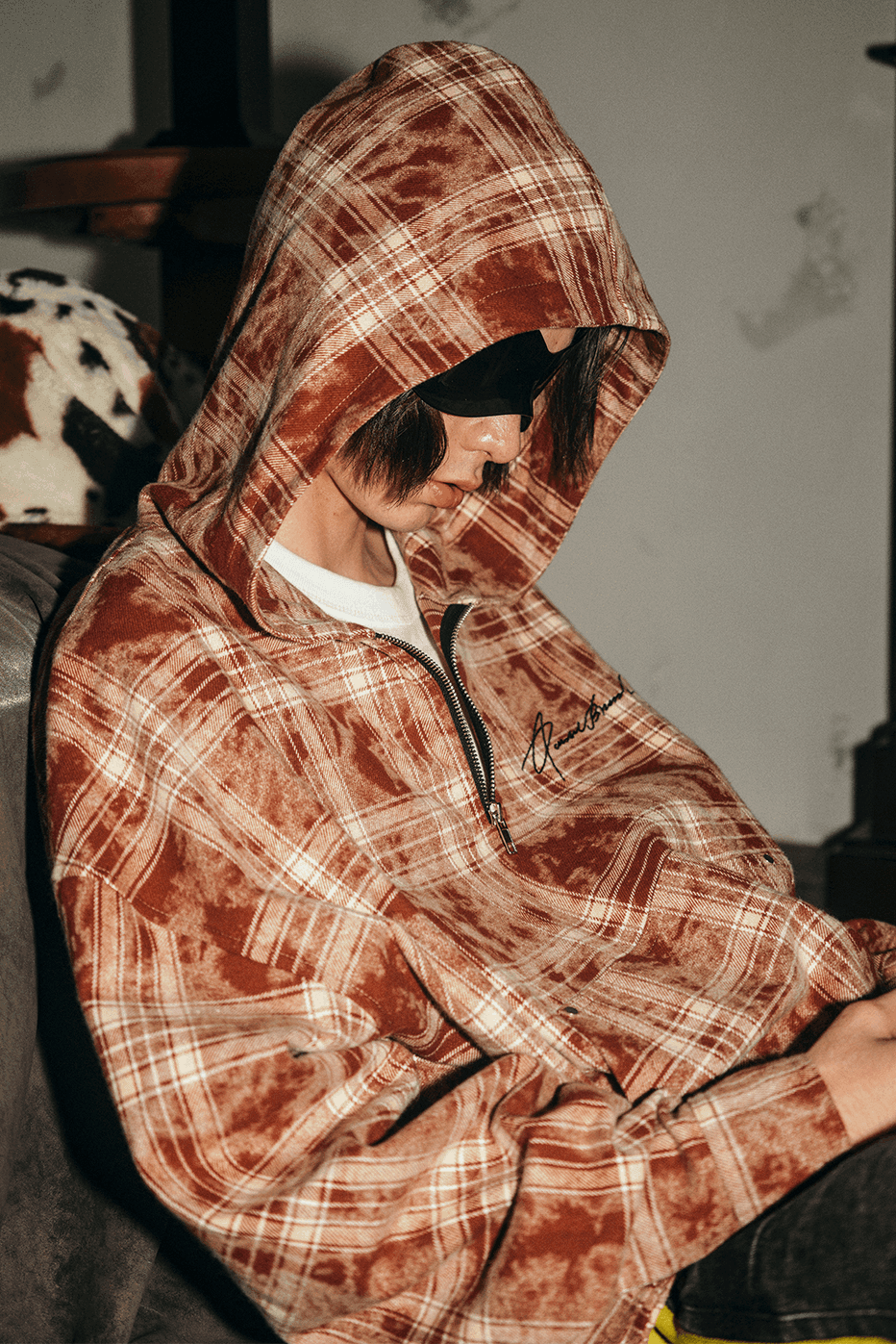 Tie-Dye Hoodie - Half-Zip Belted Checkered Loungewear - URBANPICK FASHION