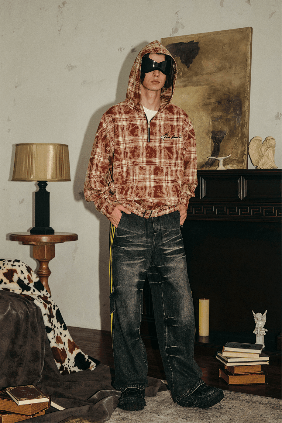 Tie-Dye Hoodie - Half-Zip Belted Checkered Loungewear - URBANPICK FASHION