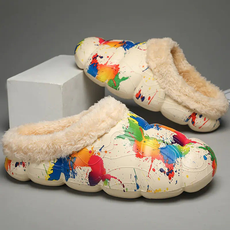 Fleece-lined Contrast Color Cotton Slippers for Home - URBANPICK FASHION