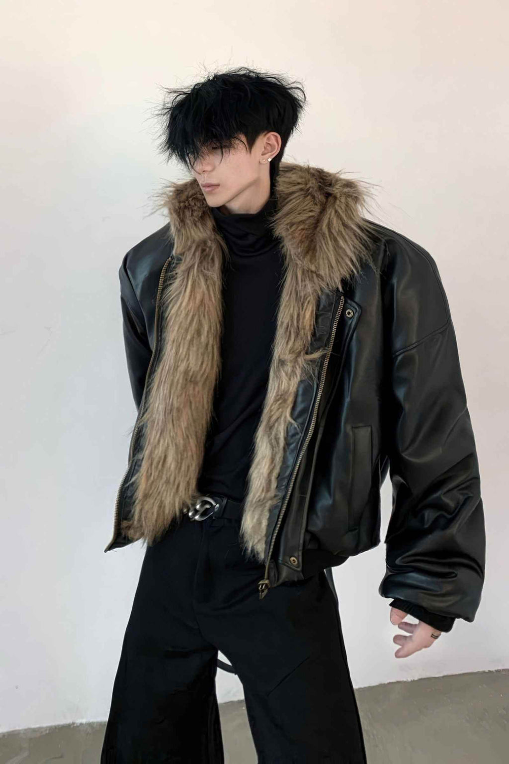 Winter Fashionable PU Leather Jacket for Men with Faux Fur, Reversible Design - URBANPICK FASHION