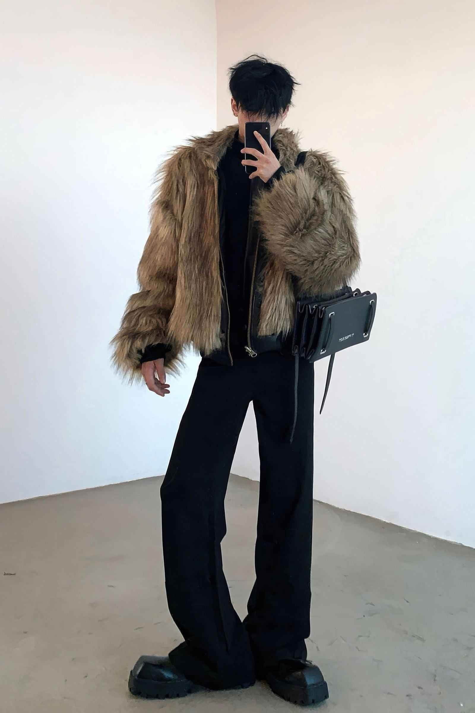Winter Fashionable PU Leather Jacket for Men with Faux Fur, Reversible Design - URBANPICK FASHION