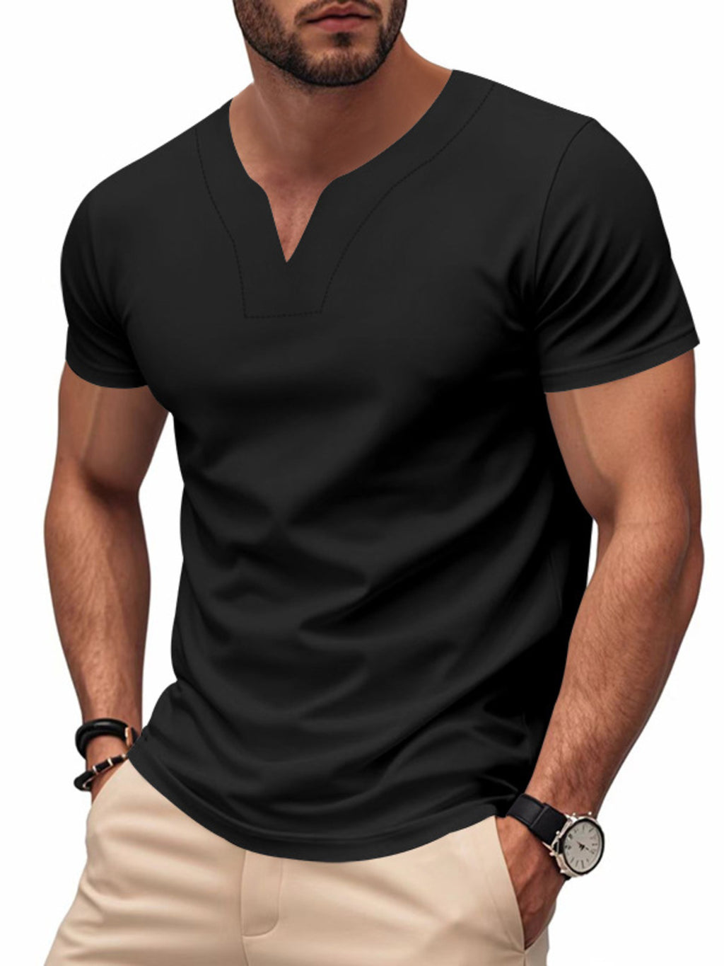 Men's Full Size Casual V-Neck Short Sleeve T-Shirt Plus Size - URBANPICK FASHION