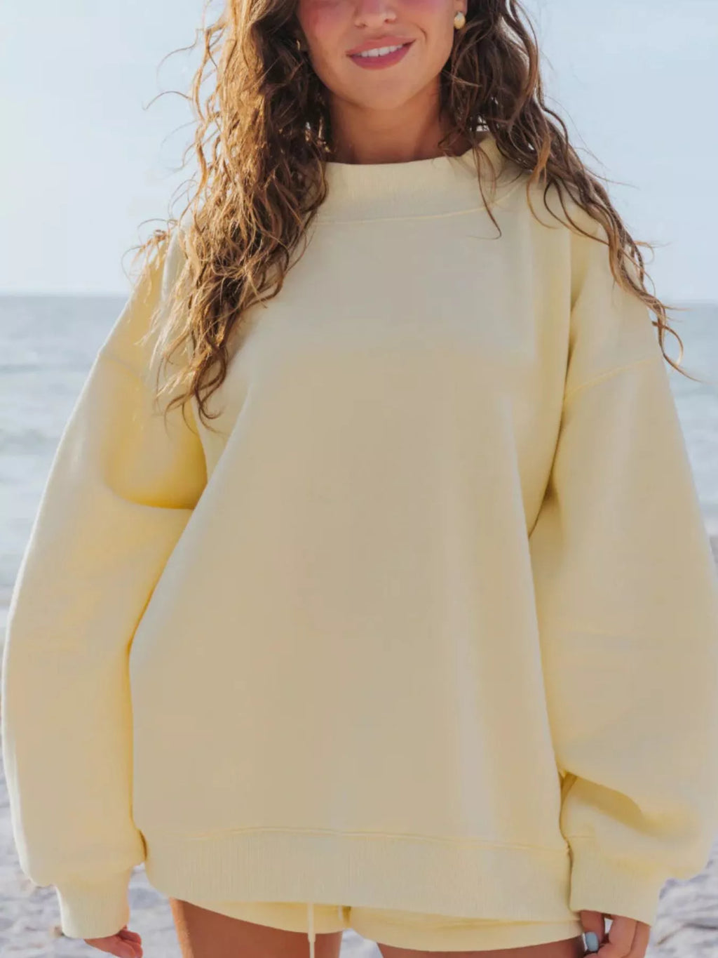 Relaxed Fit Round Neck Sweatshirt and Shorts Set - URBANPICK FASHION