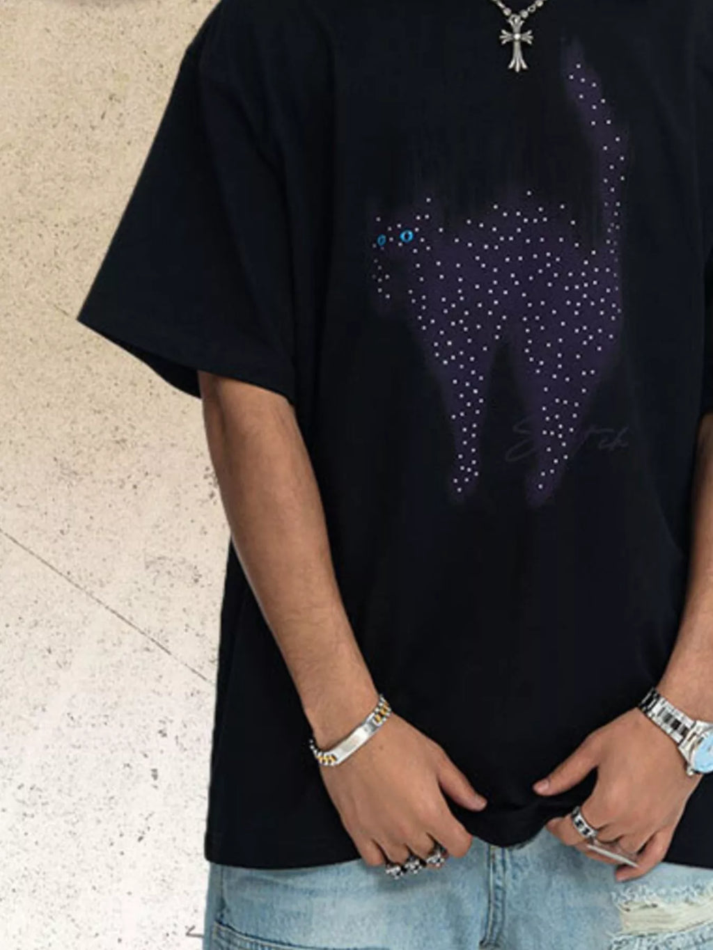 Men's Cat Graphic Short Sleeve T-Shirt - URBANPICK FASHION