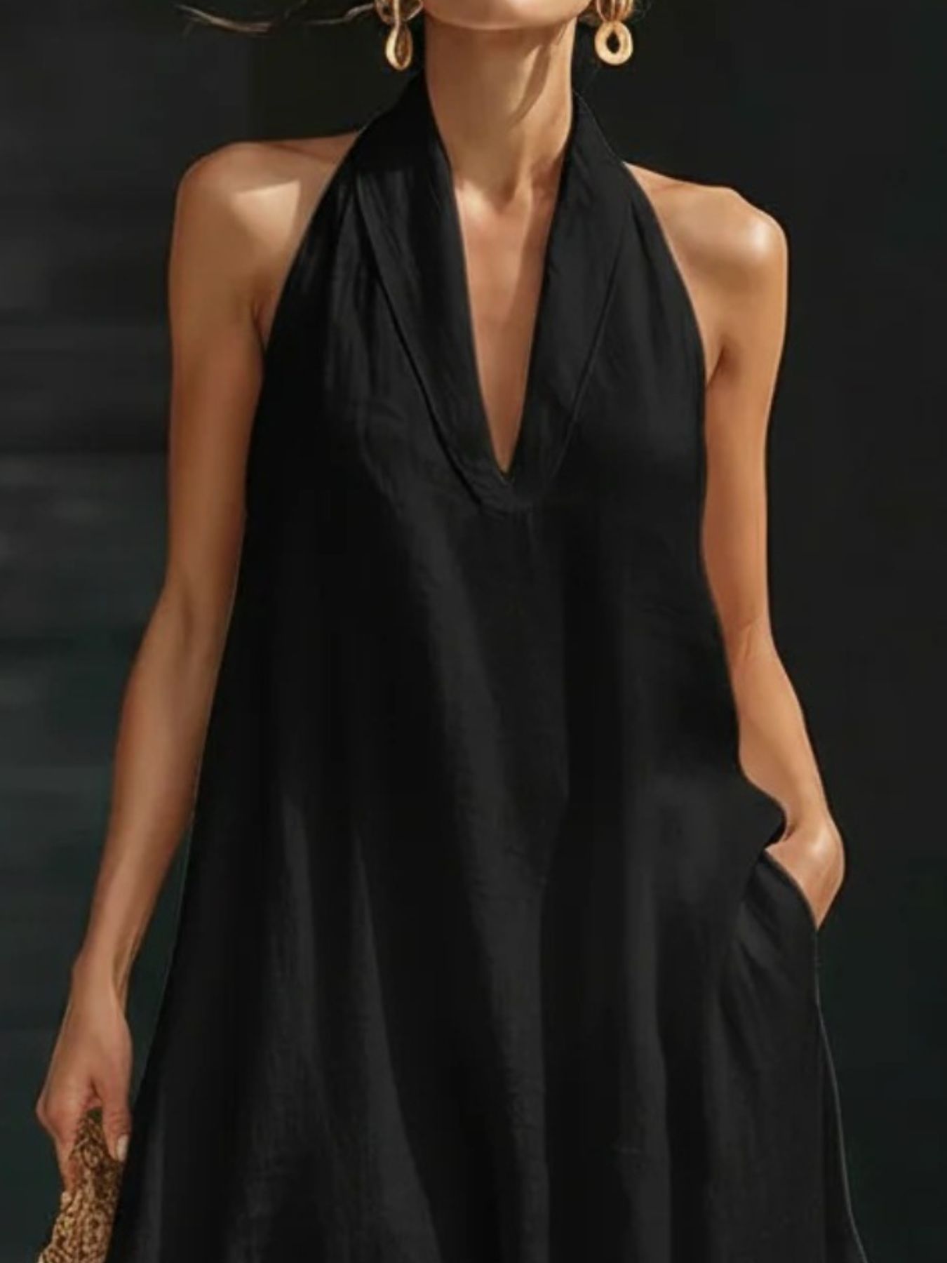 Halter Neck Maxi Dress with Pockets - URBANPICK FASHION