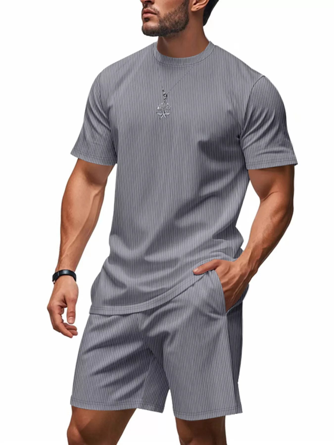 Men's Full Size Casual Striped Top and Shorts Set Plus Size - URBANPICK FASHION
