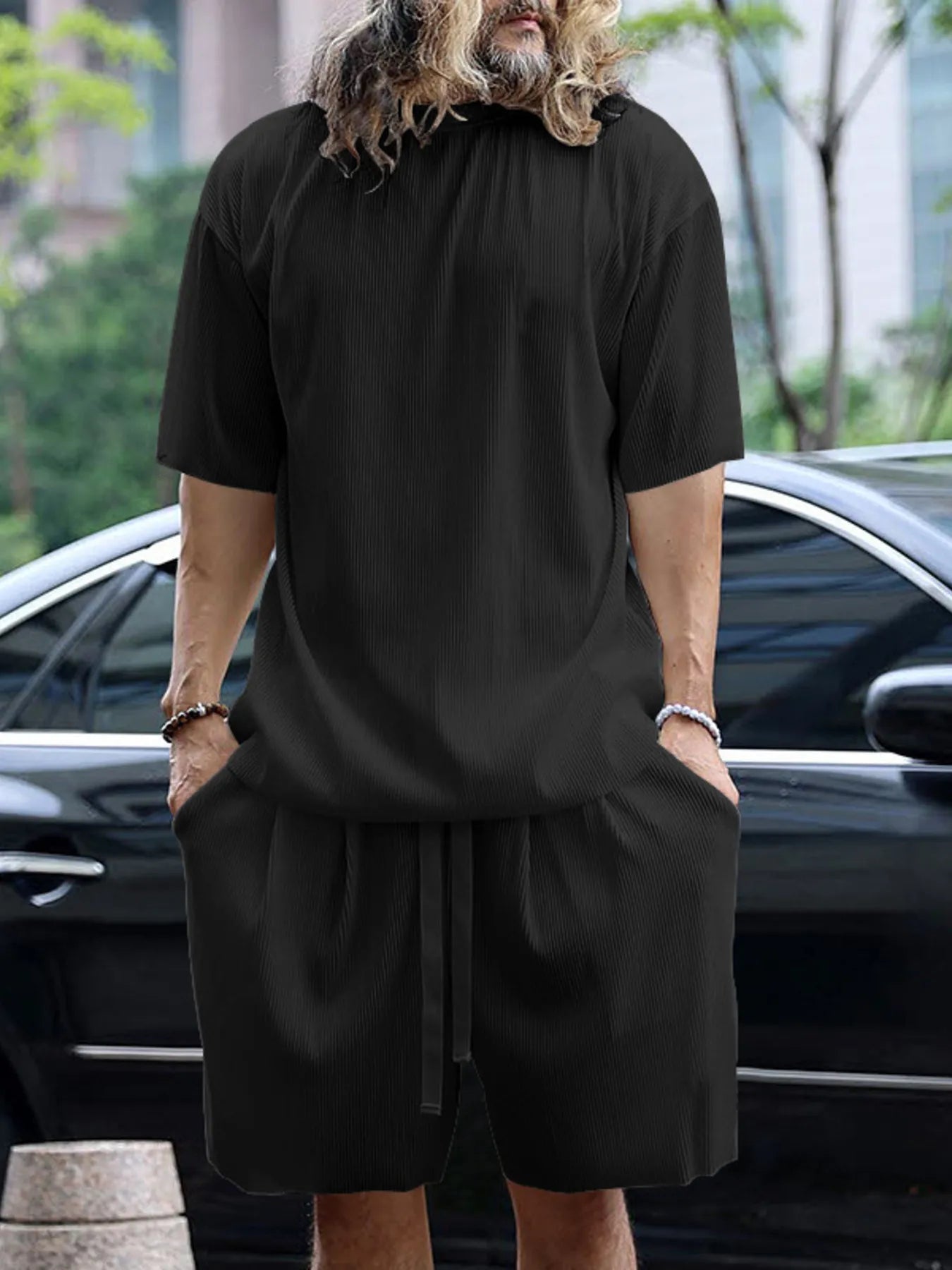 Men's Full Size Round Neck Short Sleeve Top and Shorts Set Plus Size - URBANPICK FASHION