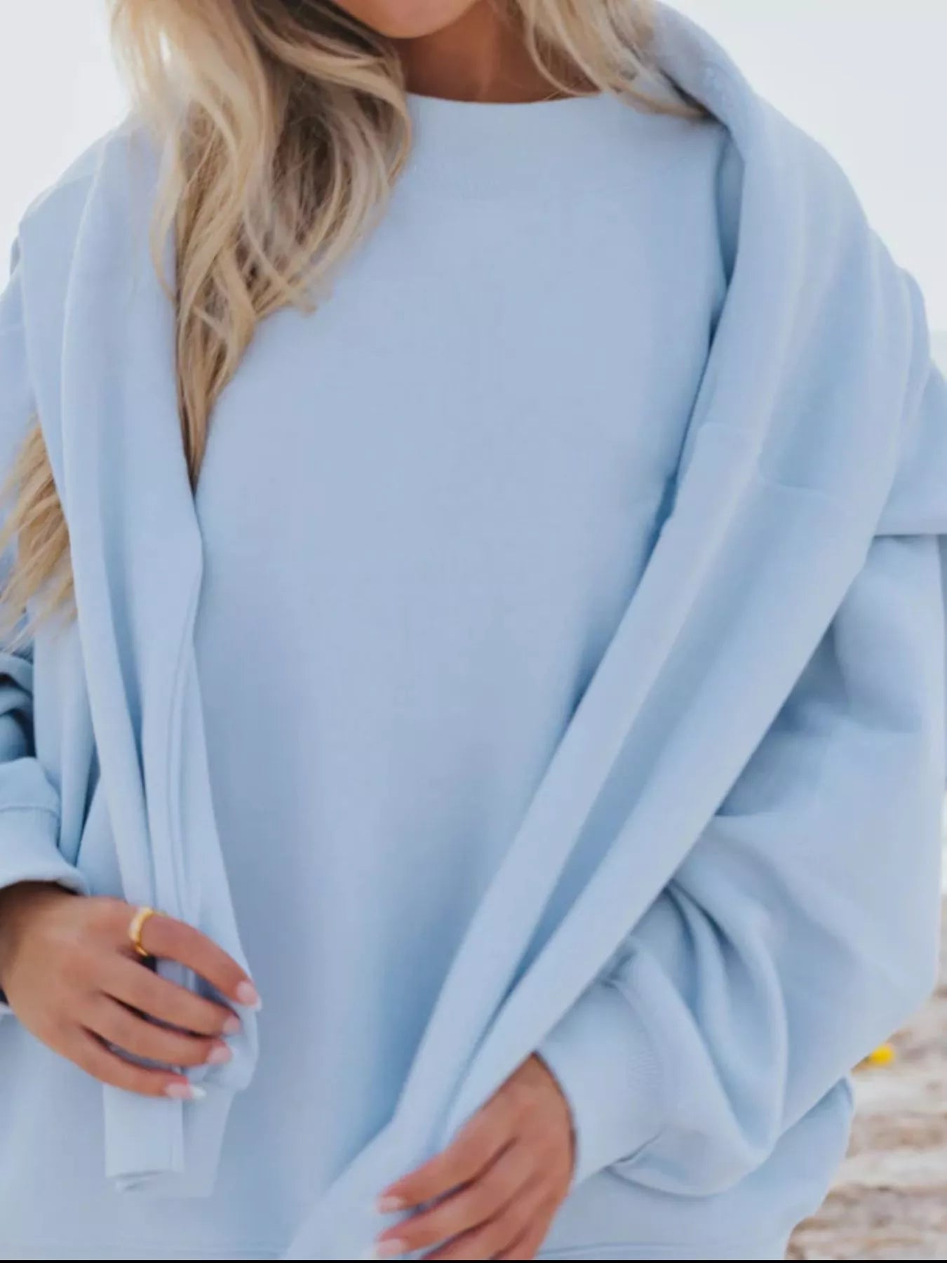 Relaxed Fit Round Neck Sweatshirt and Shorts Set - URBANPICK FASHION