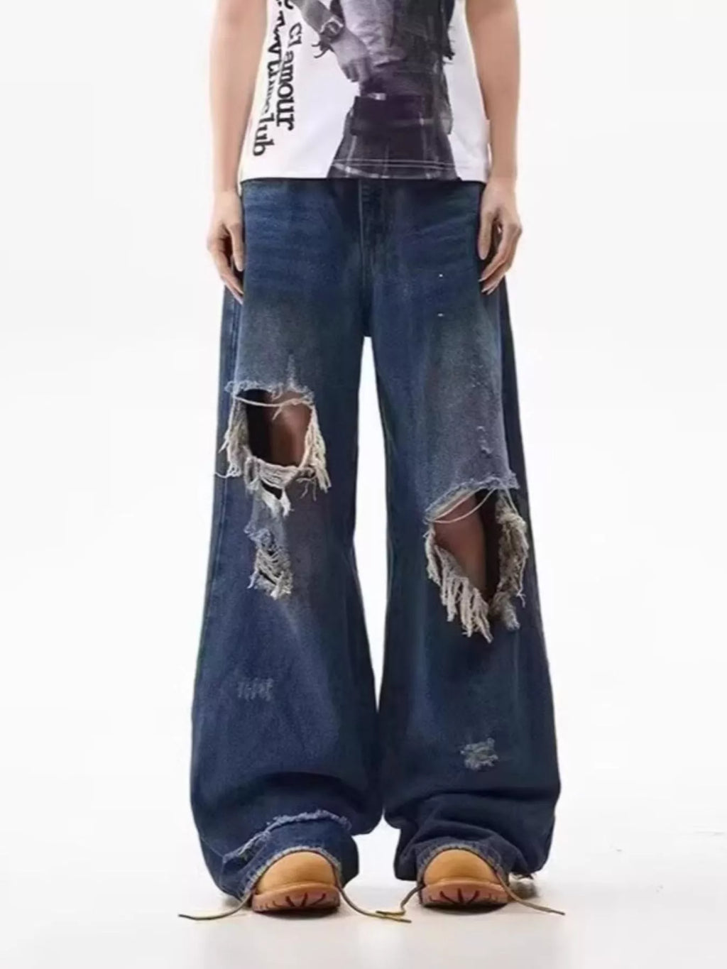 Men's Full Size Distressed Wide Leg Jeans Plus Size - URBANPICK FASHION