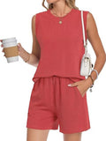 Casual Ribbed Knit Sleeveless Top and Shorts Set - URBANPICK FASHION