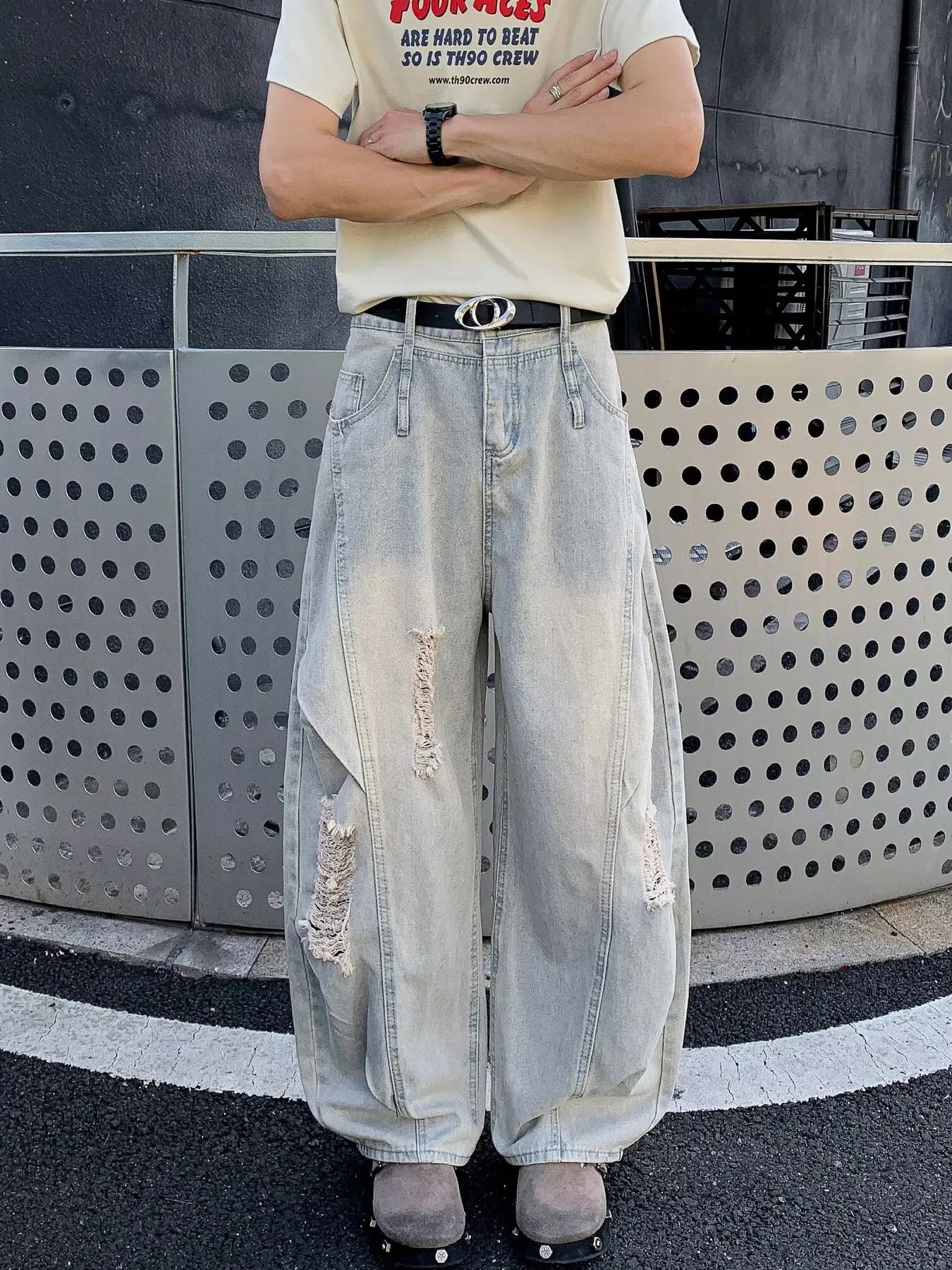 Men's Full Size Distressed Wide Leg Jeans Plus Size - URBANPICK FASHION