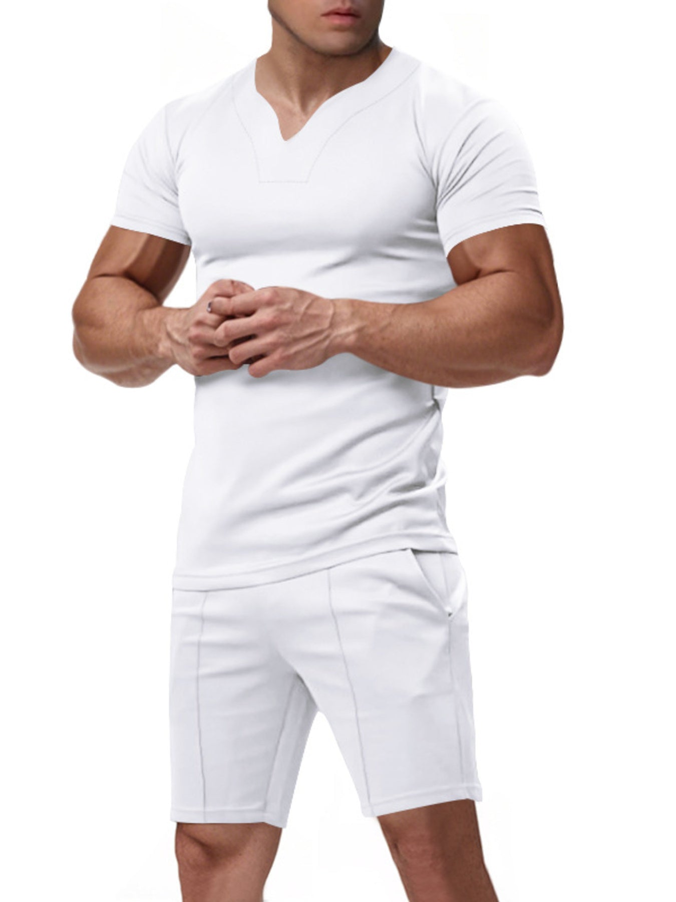Men's Full Size V-Neck Short Sleeve T-Shirt and Shorts Set Plus Size - URBANPICK FASHION