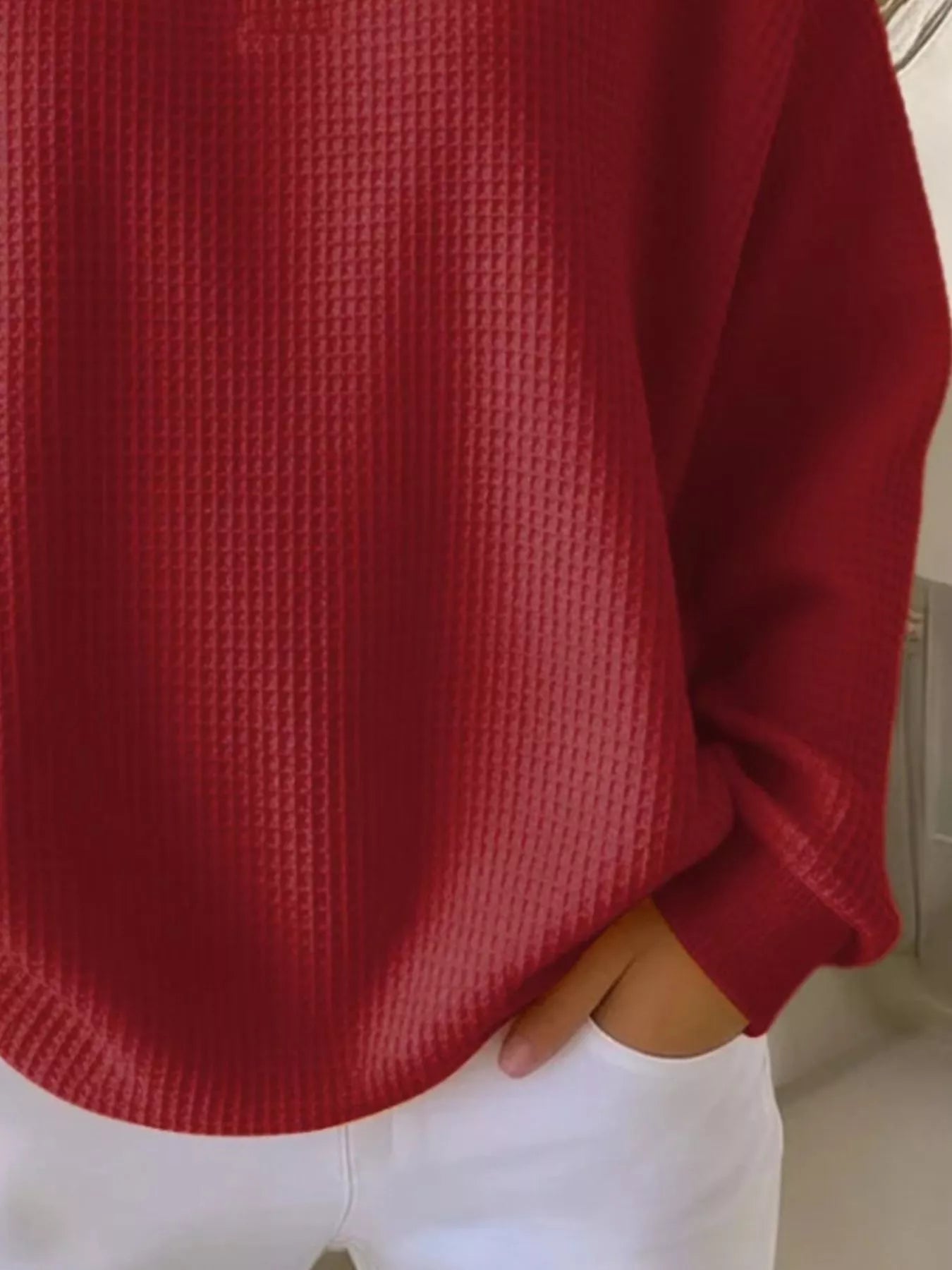 Full Size Waffle Knit Button Detail Top Plus Size - URBANPICK FASHION