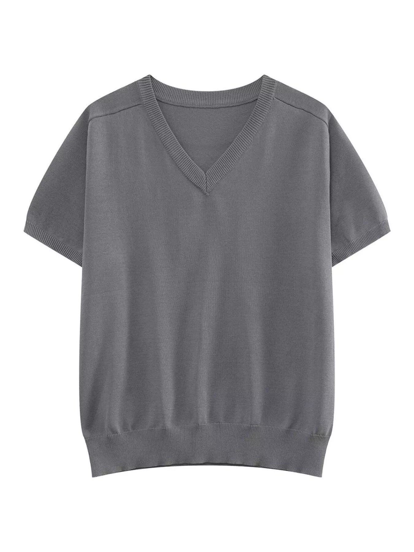 Men's V-Neck Short-Sleeve Knit T-Shirt - URBANPICK FASHION