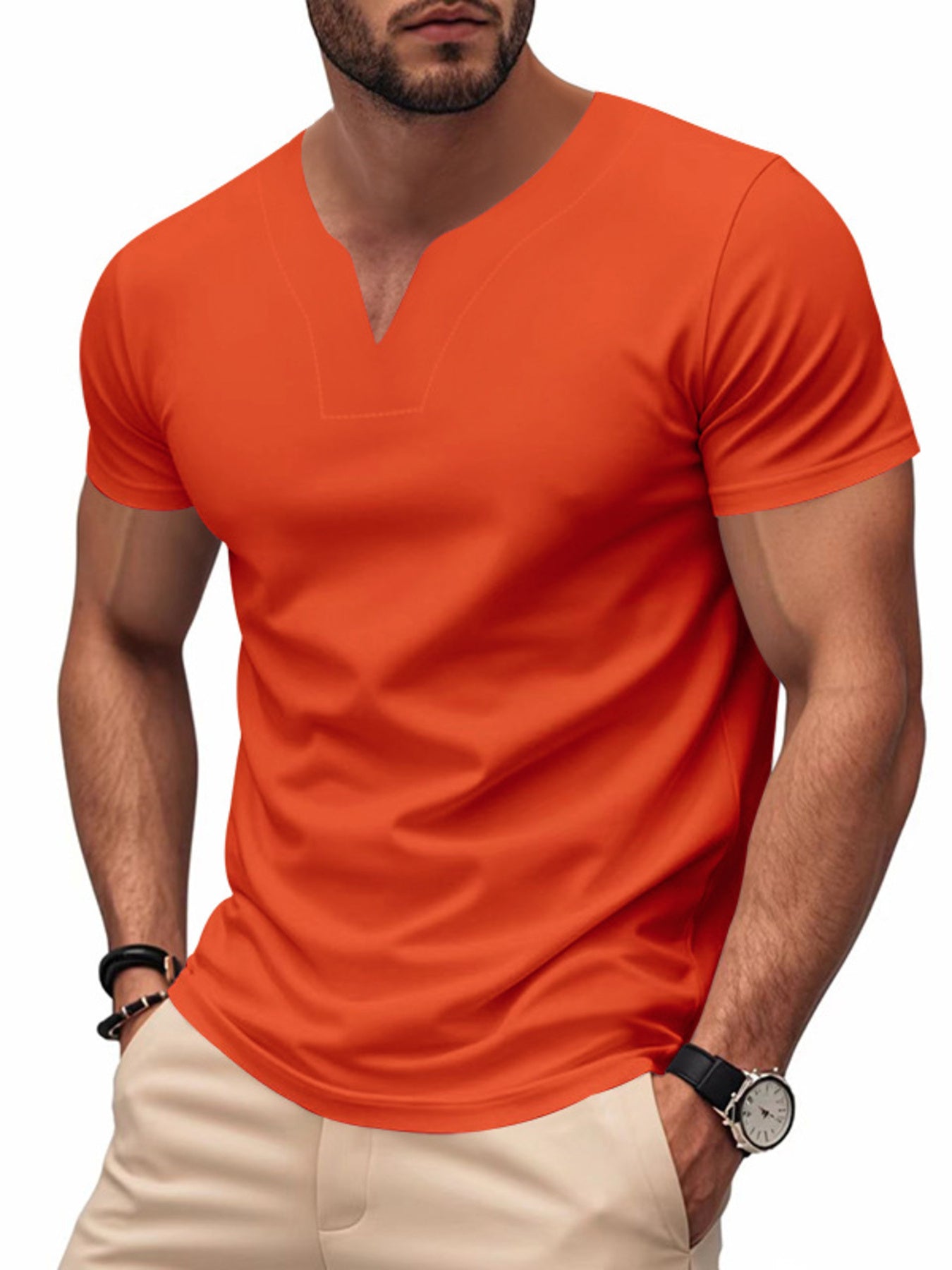 Men's Full Size Casual V-Neck Short Sleeve T-Shirt Plus Size - URBANPICK FASHION