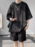 Men's Plus Size Textured Relaxed Fit Top and Shorts Set - URBANPICK FASHION