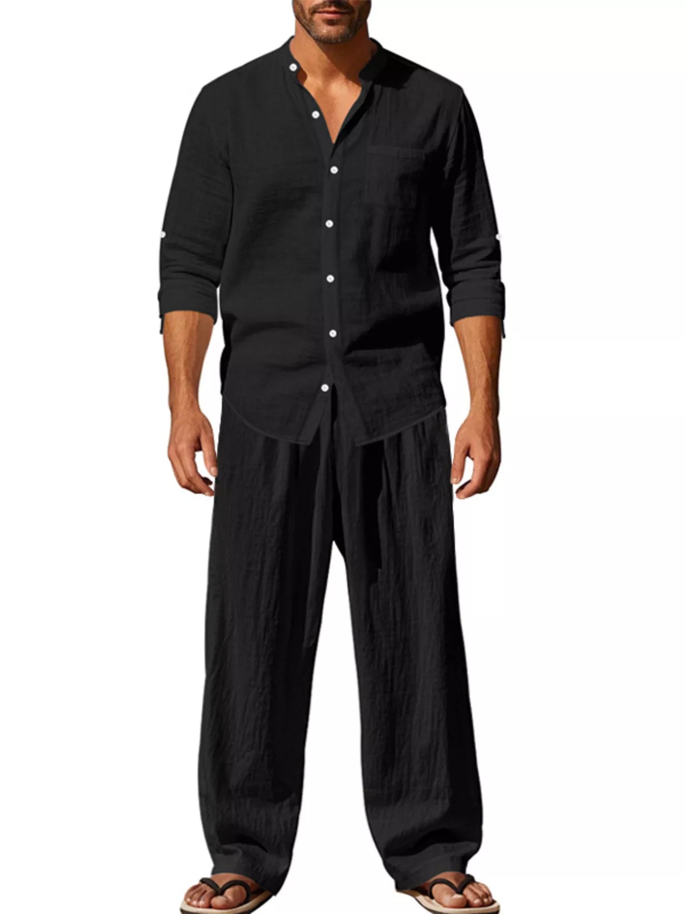 Men's Full Size Casual Button Up Shirt and Pants Plus Size - URBANPICK FASHION