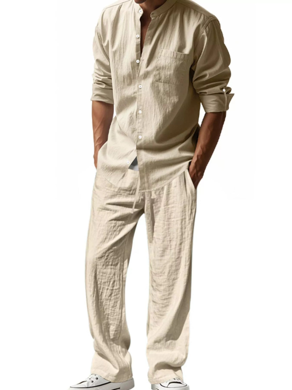 Men's Full Size Casual Button Up Shirt and Pants Plus Size - URBANPICK FASHION
