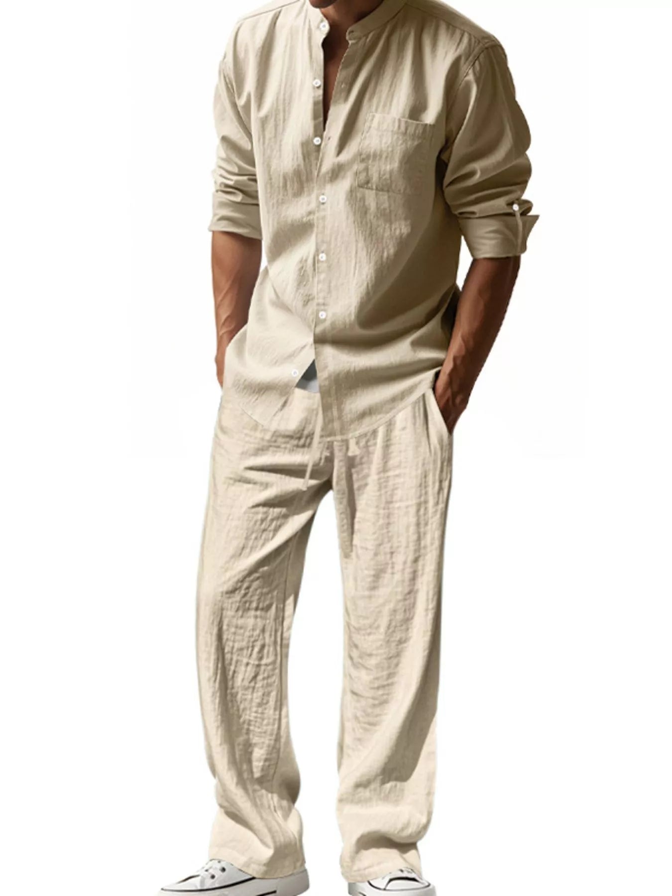Men's Full Size Casual Button Up Shirt and Pants Plus Size - URBANPICK FASHION
