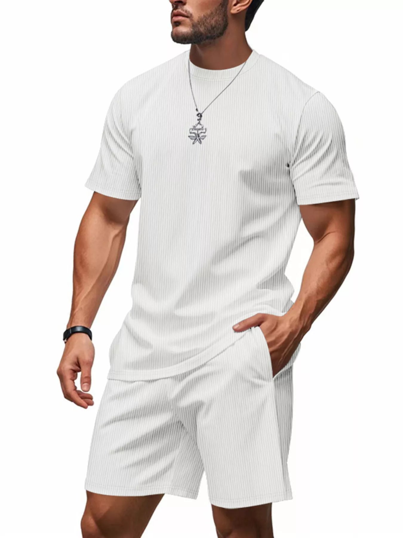 Men's Full Size Casual Striped Top and Shorts Set Plus Size - URBANPICK FASHION