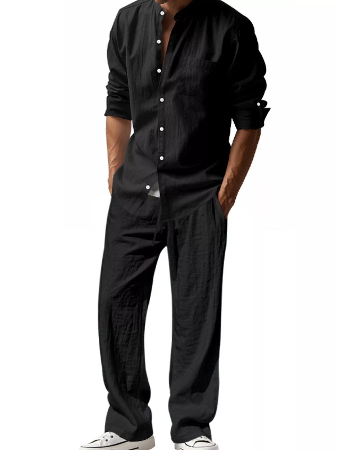 Men's Full Size Casual Button Up Shirt and Pants Plus Size - URBANPICK FASHION