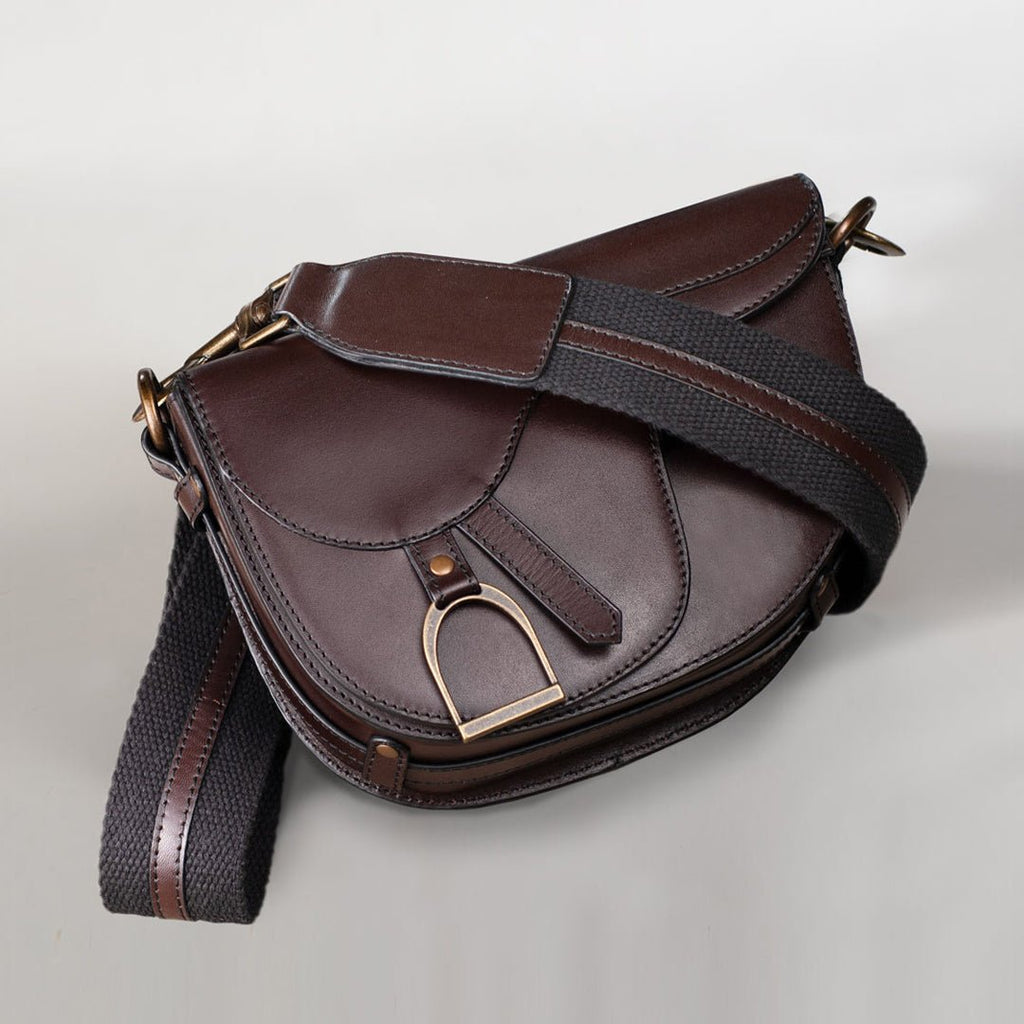Signature Saddle Bag - Luxury Leather Handbag in Deep Brown - URBANPICK FASHION