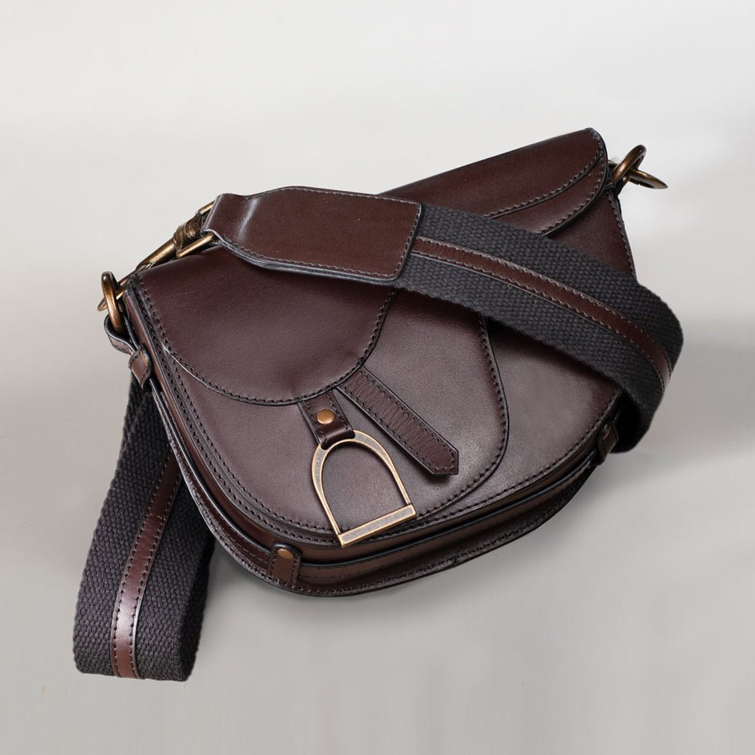 Signature Saddle Bag - Luxury Leather Handbag in Deep Brown - URBANPICK FASHION