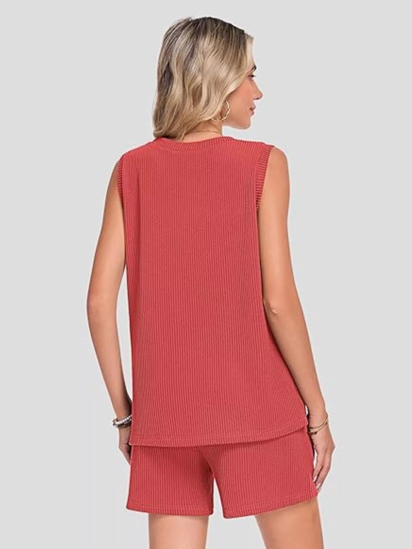 Casual Ribbed Knit Sleeveless Top and Shorts Set - URBANPICK FASHION