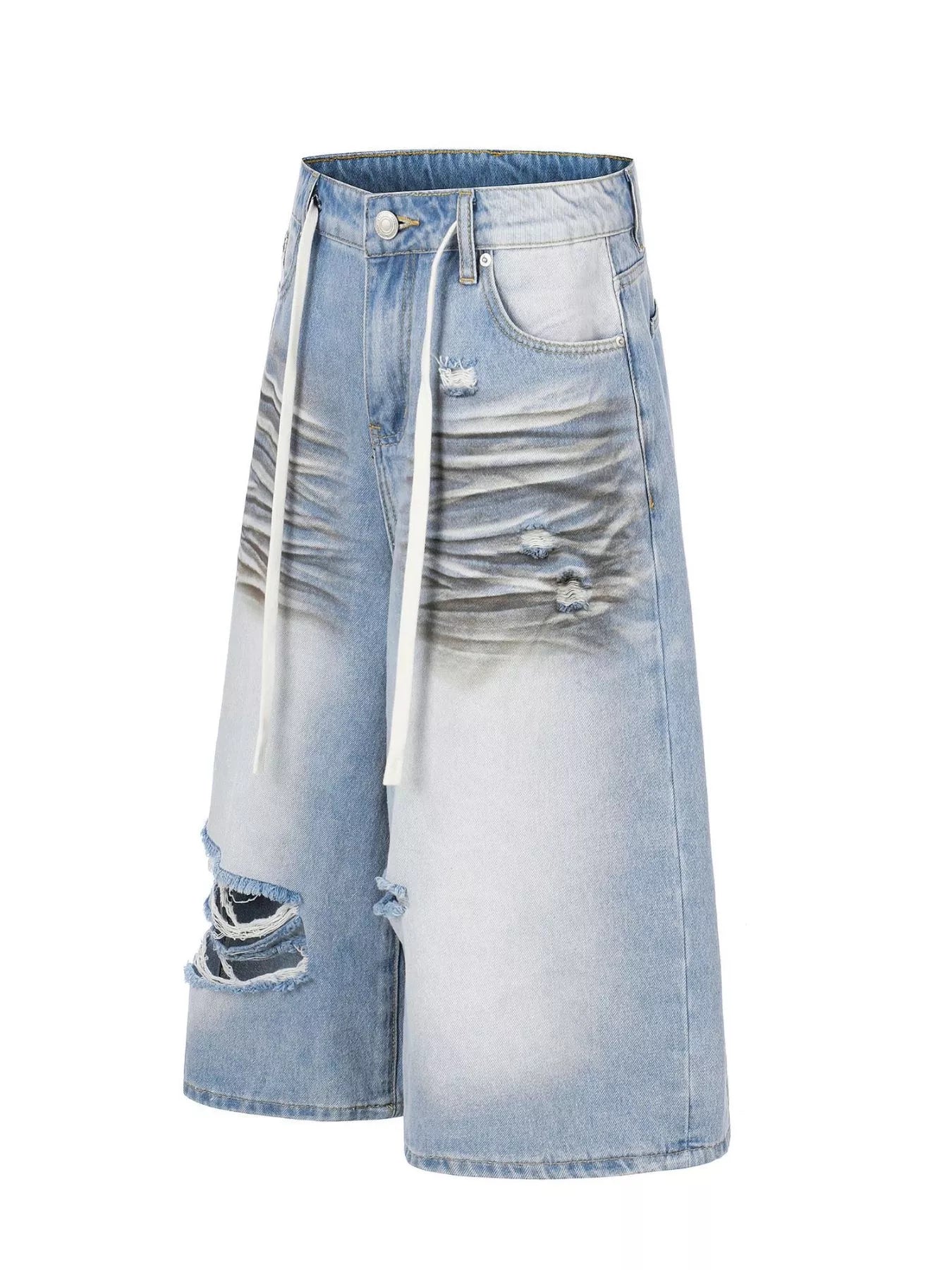 Men's Full Size Distressed Wide-Leg Capri Jeans Plus Size - URBANPICK FASHION