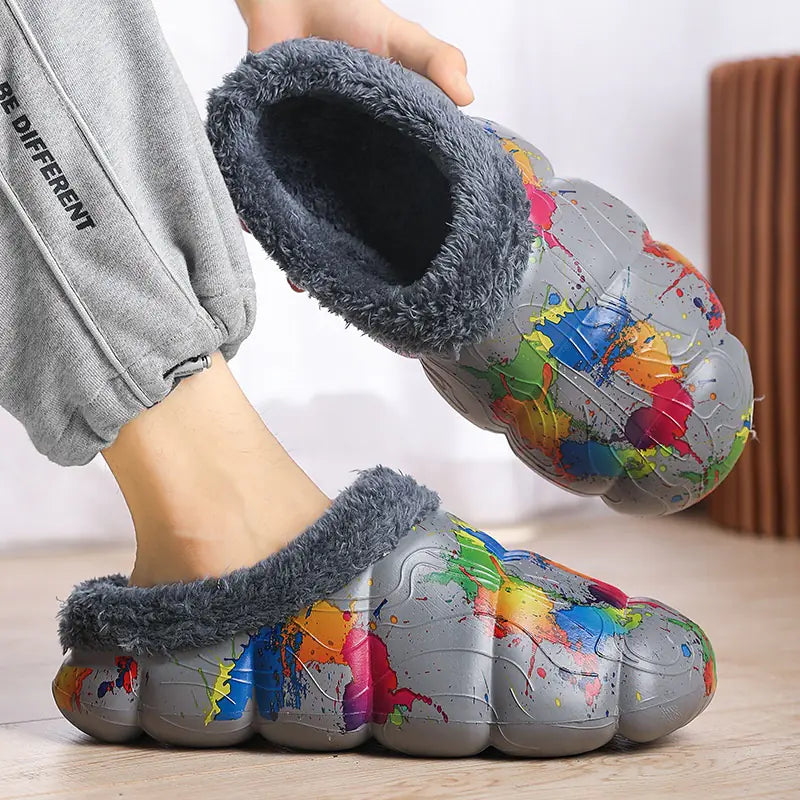 Fleece-lined Contrast Color Cotton Slippers for Home - URBANPICK FASHION
