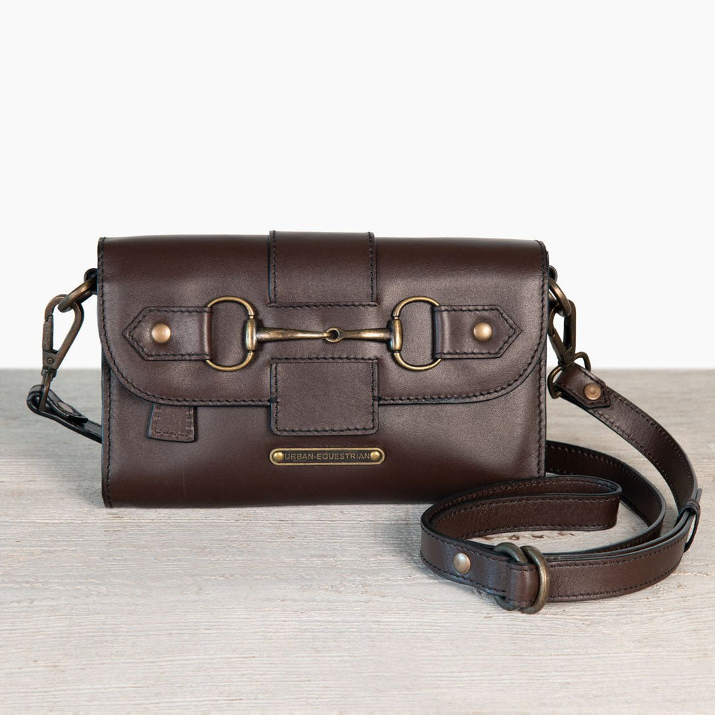 Dalton - Horse Bit Crossbody Luxury Leather Handbag in Deep Brown - URBANPICK FASHION