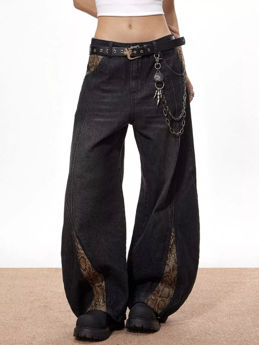 Men's Vintage Wide Leg Jeans with Snake Print - URBANPICK FASHION
