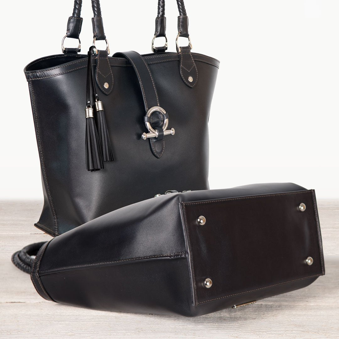 Del Rey -Horse Bit Tote Luxury Leather Handbag in Black - URBANPICK FASHION