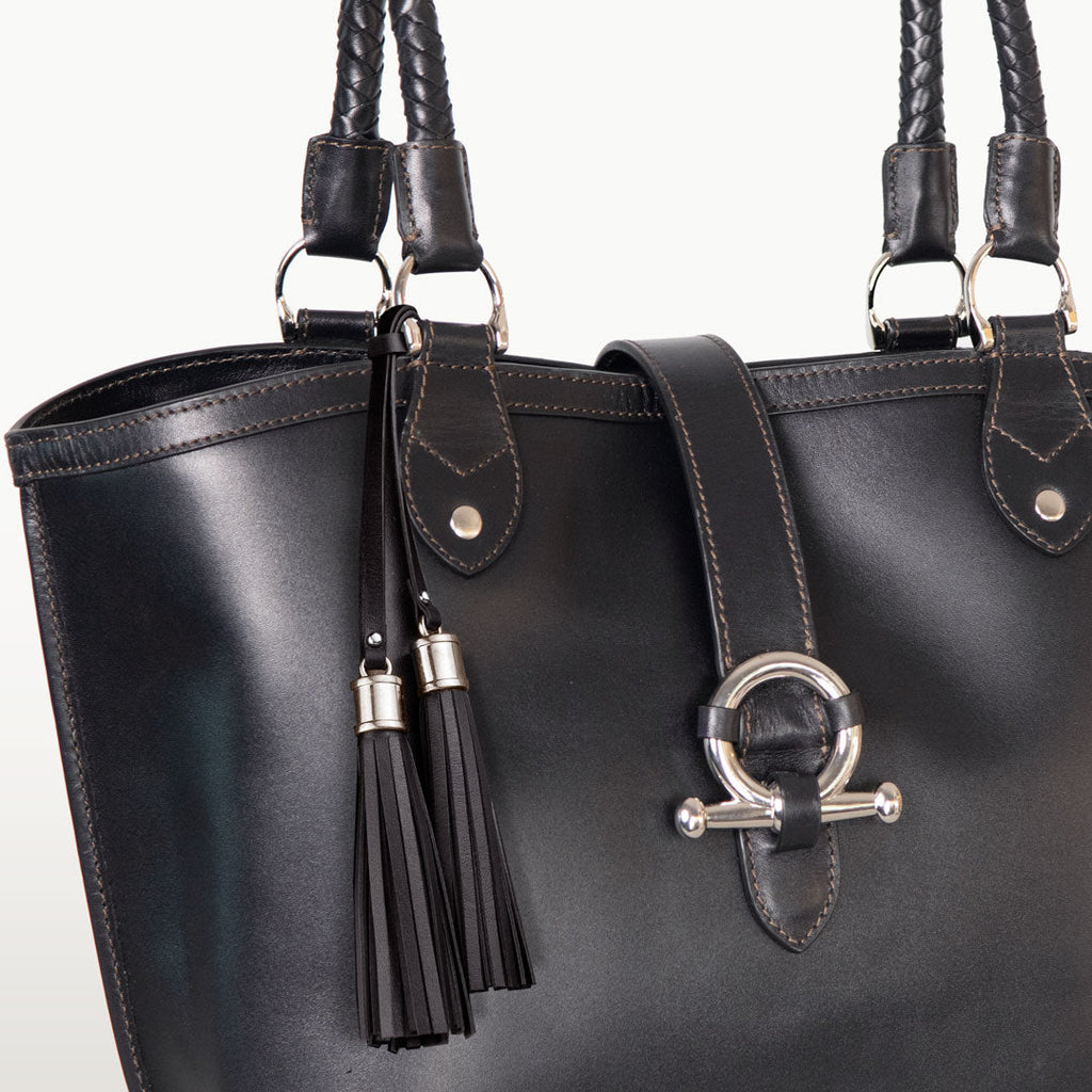 Del Rey -Horse Bit Tote Luxury Leather Handbag in Black - URBANPICK FASHION