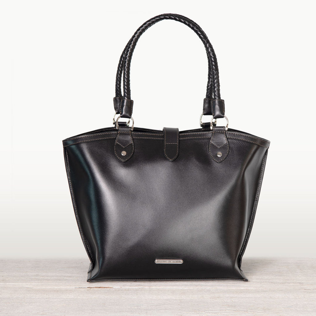 Del Rey -Horse Bit Tote Luxury Leather Handbag in Black - URBANPICK FASHION