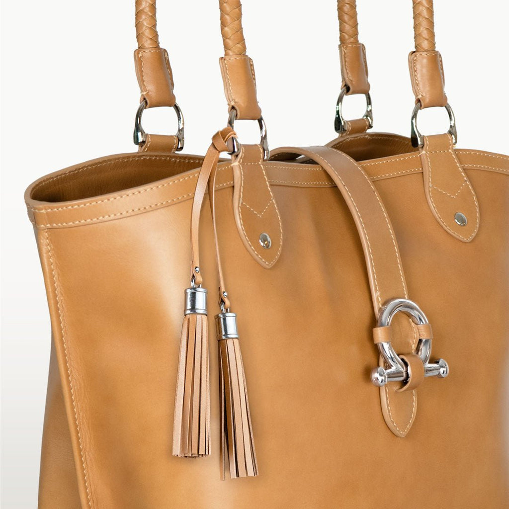 Del Rey -Horse Bit Tote Luxury Leather Handbag in Caramel - URBANPICK FASHION
