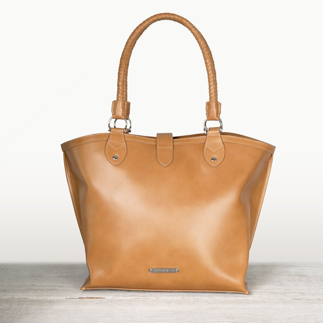 Del Rey -Horse Bit Tote Luxury Leather Handbag in Caramel - URBANPICK FASHION