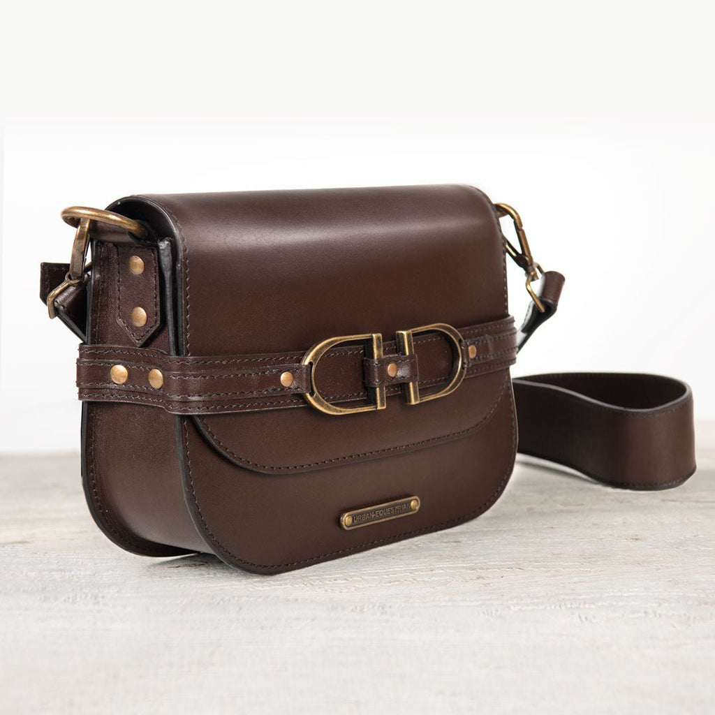 Delaney - Equestrian Stirrup Crossbody Luxury Leather Handbag in Deep Brown - URBANPICK FASHION
