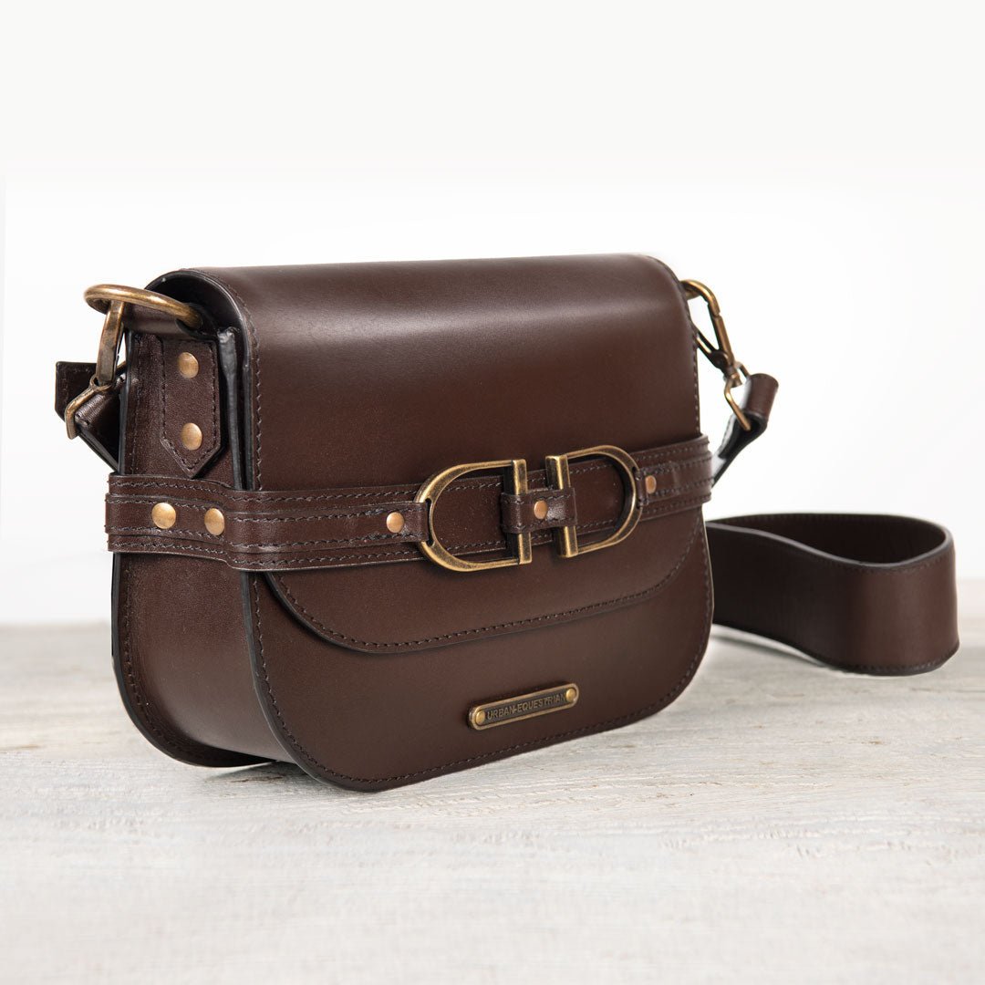 Delaney - Equestrian Stirrup Crossbody Luxury Leather Handbag in Deep Brown - URBANPICK FASHION