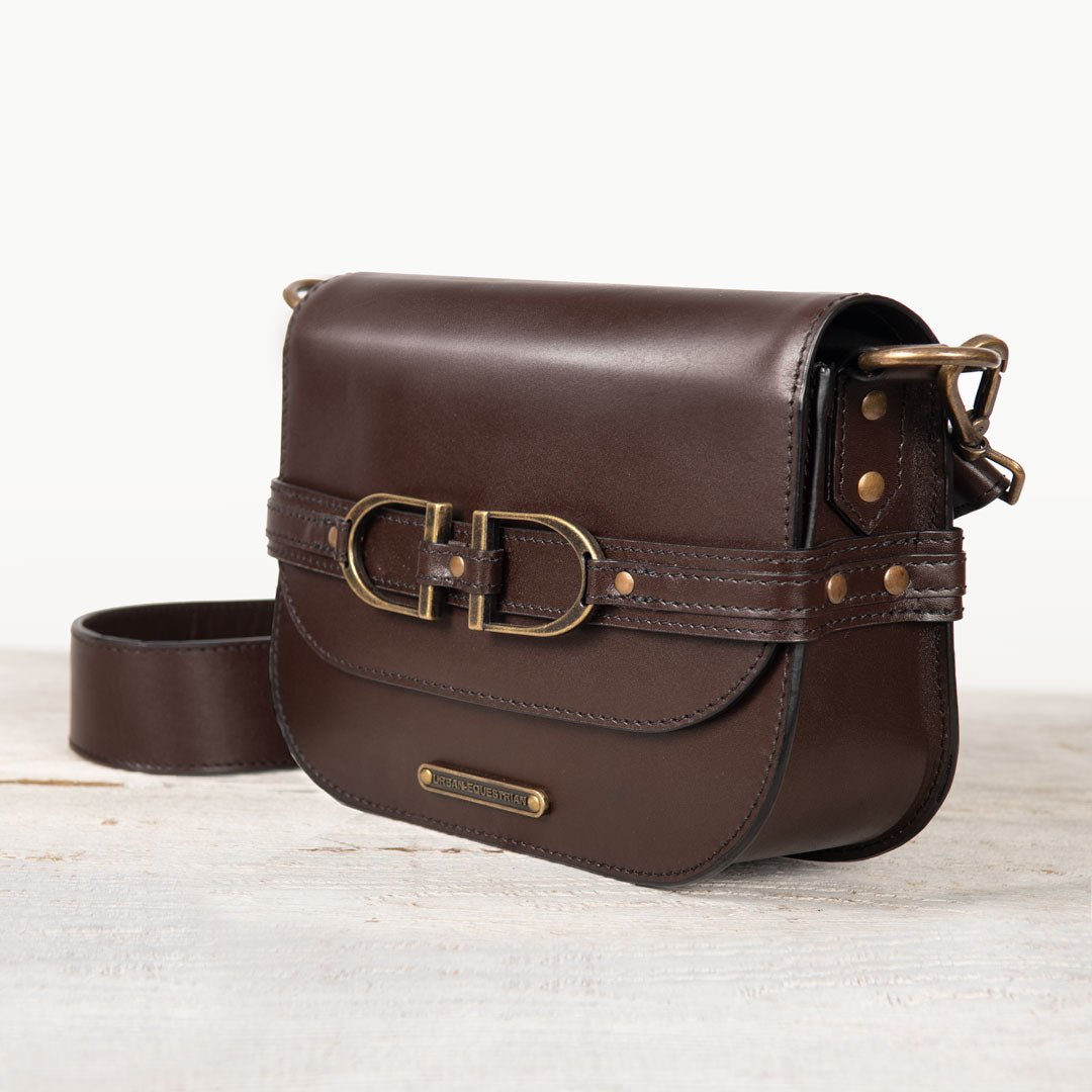Delaney - Equestrian Stirrup Crossbody Luxury Leather Handbag in Deep Brown - URBANPICK FASHION