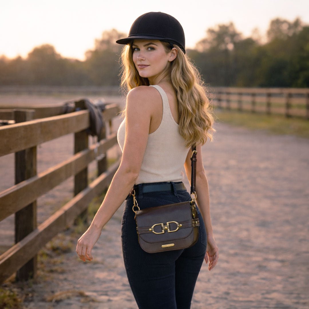 Delaney - Equestrian Stirrup Crossbody Luxury Leather Handbag in Deep Brown - URBANPICK FASHION